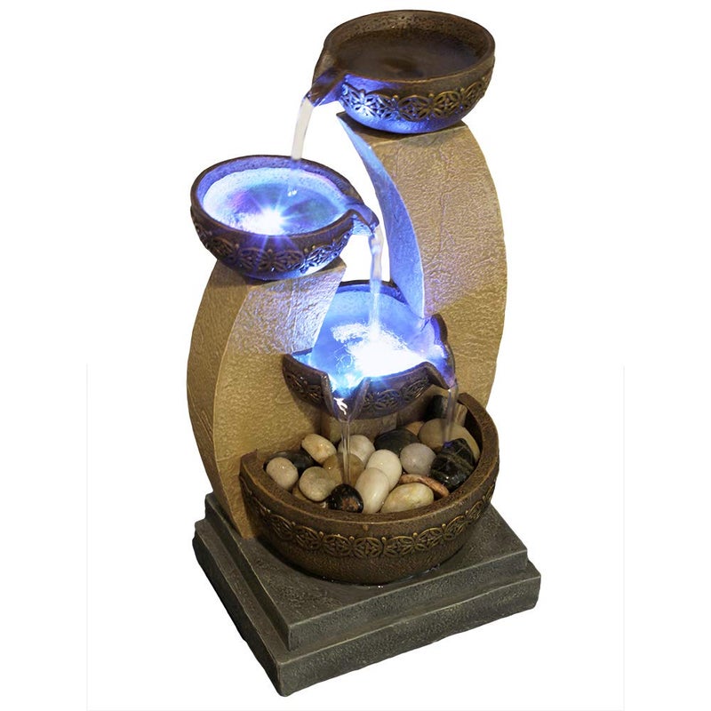 Nature's Mark 11" H Golden Tiered Bowl Fountain with Color Changing LED Lights with Adapter Brown - Image 3